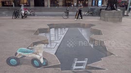 Amazing 3D street art illusion in Amsterdam