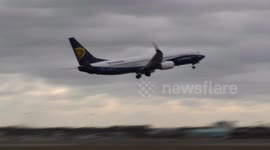 Storm Doris causes air traffic disruption at Stansted airport [HD Video]