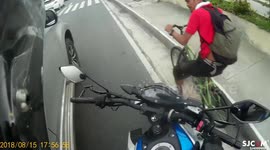 Motorbike rider stops traffic to save kitten's life before riding home with it in his pocket