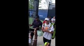 Serena Williams and Caroline Wozniacki sign autographs after US Open practice session