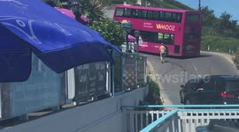 Bus driver finds it tricky to vamooz up steep Cornish hill