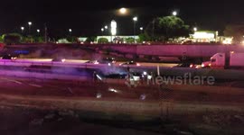 Eighteen Wheeler Accident Flips And Catches Fire With Driver Possibly Still Inside