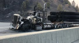 Semi-truck scorched by fire burning dangerously close to Shasta County interstate