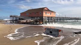Pier thrashed by waves in North Carolina after Hurricane Florence devastation