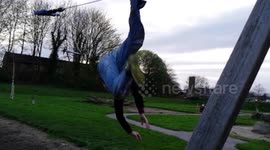 Hilarious zip line fail