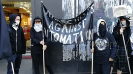 Anarchists Against Automation protest outside London Fashion Week