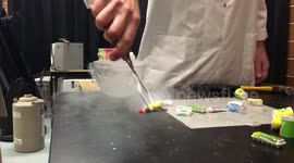 Australian science teacher uses liquid nitrogen to smash miniature plastic toys