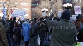A Jewish man yelling in the middle of Palestine Rally