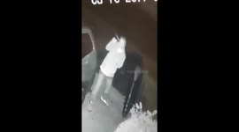 Shocking video footage shows an angry thug smashing the windows of his neighbours' family car following a long-running row - causing £6,000 damage.