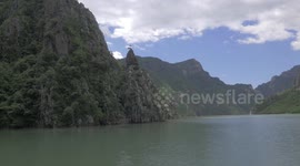 Drone footage of lake Koman, Albania