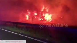 Terrified commuters described seeing a “vision of hell” after three lorries were engulfed in flames following two horror motorway crashes