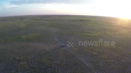 Sunset makgadikgadi drone video