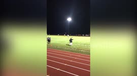 Touchdown! Crowd goes wild as deer sprints across football field during touchdown play