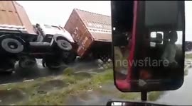Cyclone Titli overturns several heavy trucks on Indian highway