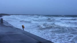 Storm force winds and stormy seas batter the coast of kerry in ireland