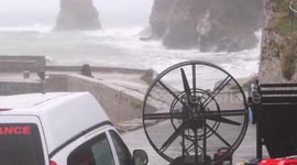 Film crew bring wind machine to exposed filming location as Storm Callum blasts the area
