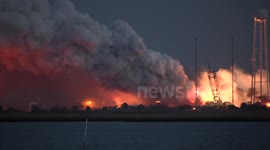 Antares rocket explosion and fire close-up