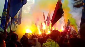 Ukranian nationalists march in Kiev to honour WWII-era paramilitary group