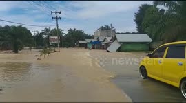 Flood Cover Road and Palm Plantation in Pasaman Barat, West Sumatera, Indonesia