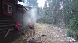 Taking a Steam Shower Outdoors while it is snowing