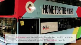 This double-decker bus has been fitted out to become a cosy refuge for homeless people