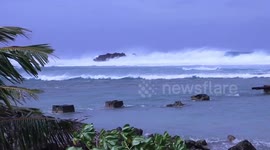 Big waves pound Guam after Typhoon Yutu