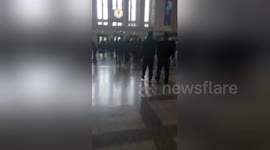 Celtic fans take over Leipzig Train station ahead Europa League clash