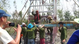 Rocket launch and fail at a rocket festival in Thailand.