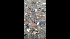 Large amounts of debris and passengers' possessions floating in the sea after Lion Air plane crash in Indonesia