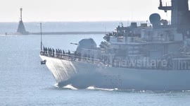 HMS Montrose departing Plymouth for three-year deployment