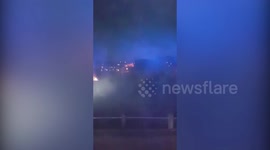 Horrifying footage shows moment a fire crew attacked with fireworks