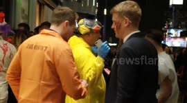 party goers on halloween night