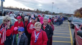 Line snakes in parking lot ahead of Trump campaign rally in Fort Wayne, Indiana