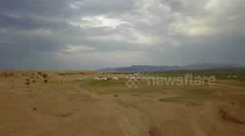 Mongolian gobi desert and GER houses