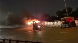 Terrifying moment burning car hits tuk tuk in India