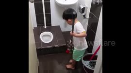 Diligent Toddler Doing Household Chores