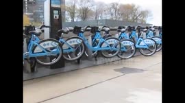 Chicago's 'Divvy' bikes blown off the ground by strong winds