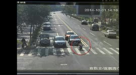 3 years old boy  riding a toy car alone，Shuttle on the road