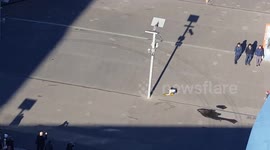 Talented dog skateboards outside the Emirates Stadium