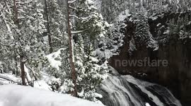 Slow Motion pan of Gibbon River Falls in Yellowstone National Park in October 2018.