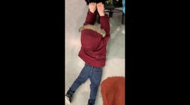 Boy gets dragged around shopping