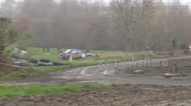 crash subaru 555 in rally slippy muddy conditions