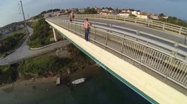 The Art of Acrobatics. Extreme handstand on the sea bridge