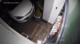 Smug Thief Steals Christmas Wreath from a front door on UK street.