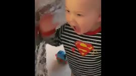 My kid falling over when playing peekaboo with him.