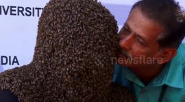 Indian man sets world record for wearing 60,000 bees on his face for four hours