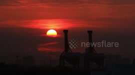 Gorgeous sunset over port of Bangkok