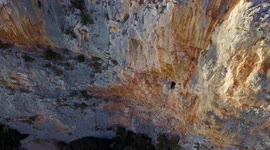 Flying above red rocks
