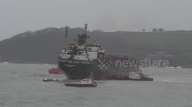 Tug boats refloat Russian Cargo ship grounded off Cornwall coast