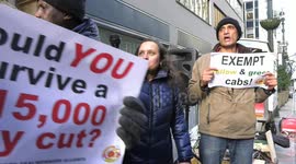 New York, NY - Yellow Cab protest outside Gov. Cuomo's Midtown office - against congestion surcharge, expected to launch Jan 1st.